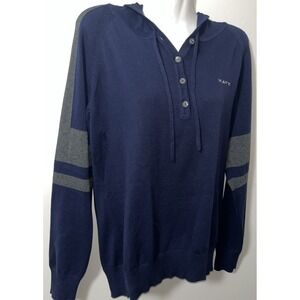 USN Navy Cutter & Buck Womens Sweater L Blue‎ Gray Henley Style Military Pride